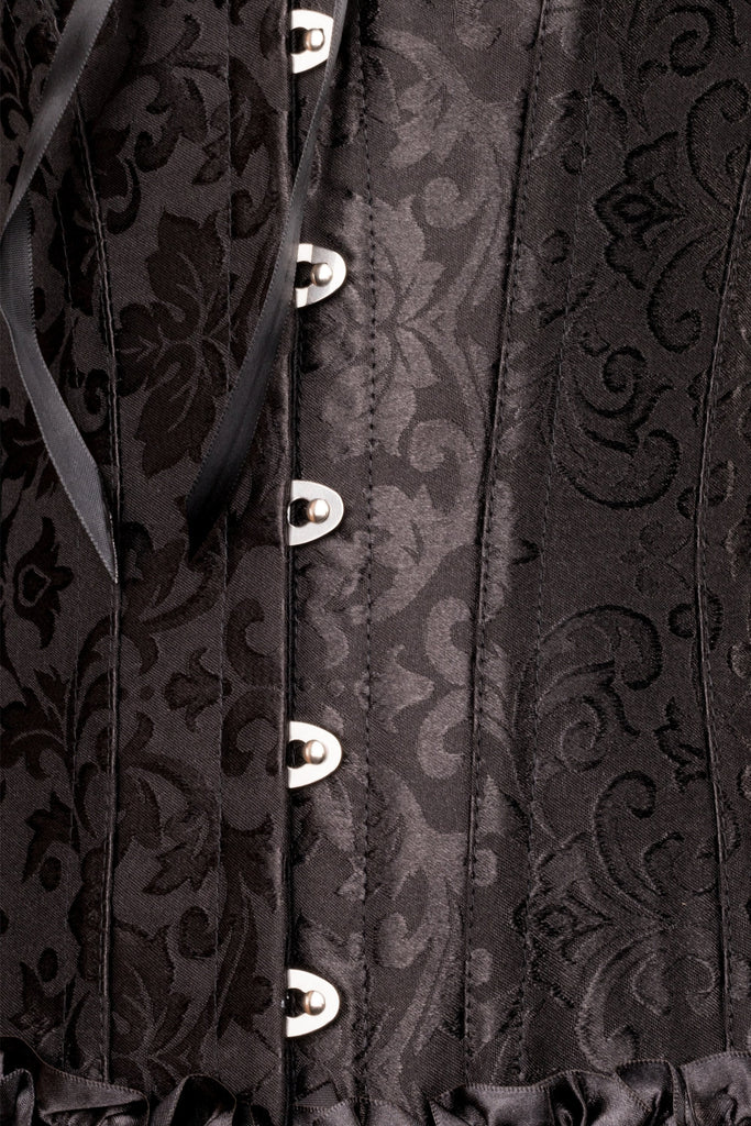 Black Brocade Sweetheart Corset Ruffle Trim