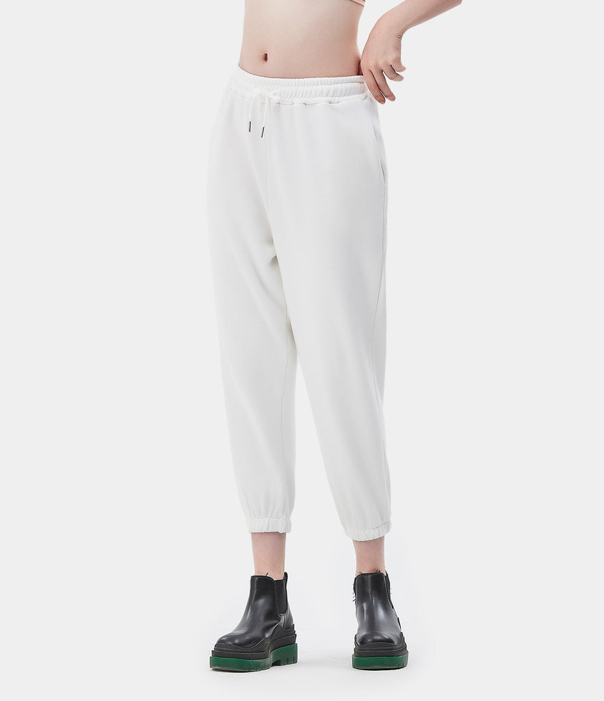Drawstring Fleece Lined Capri Joggers