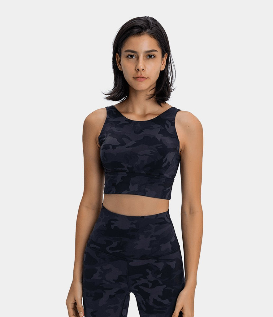High Neck Camo Longline Racerback Support Sports Bra