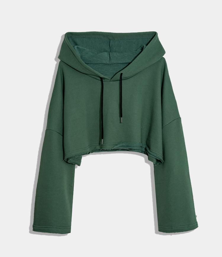 Solid Color Cropped Sweatshirt