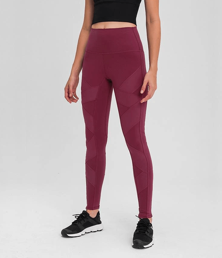 High Waisted Waistband Pocket Patchwork Full Length Leggings