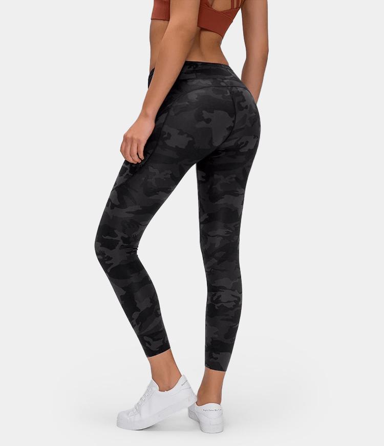 High Waisted Camo Side Pocket Raw Hem Leggings