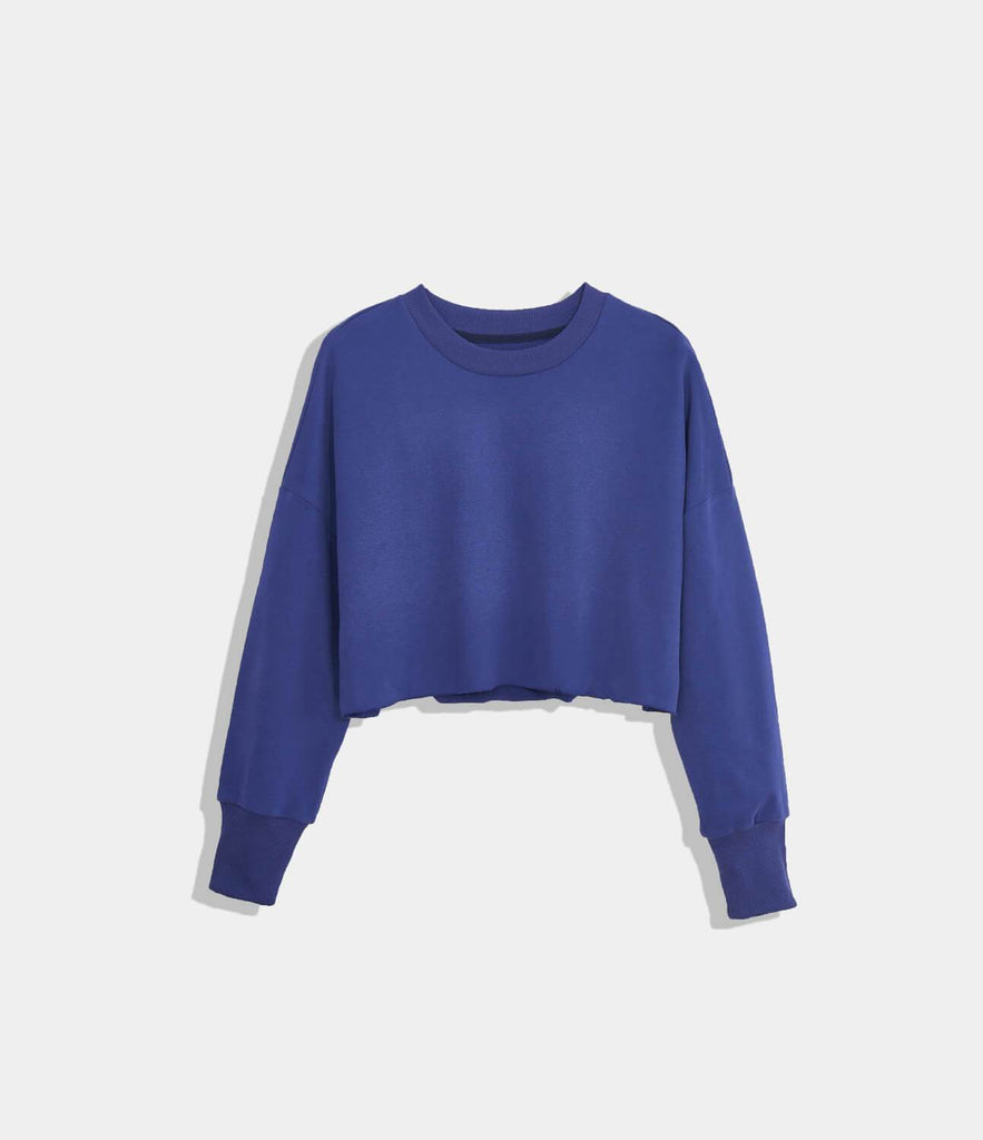 Solid Color Cropped Pullover Sweatshirt