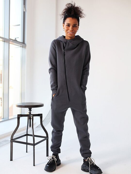 Long Sleeves Pockets Solid Color Hooded Jumpsuits