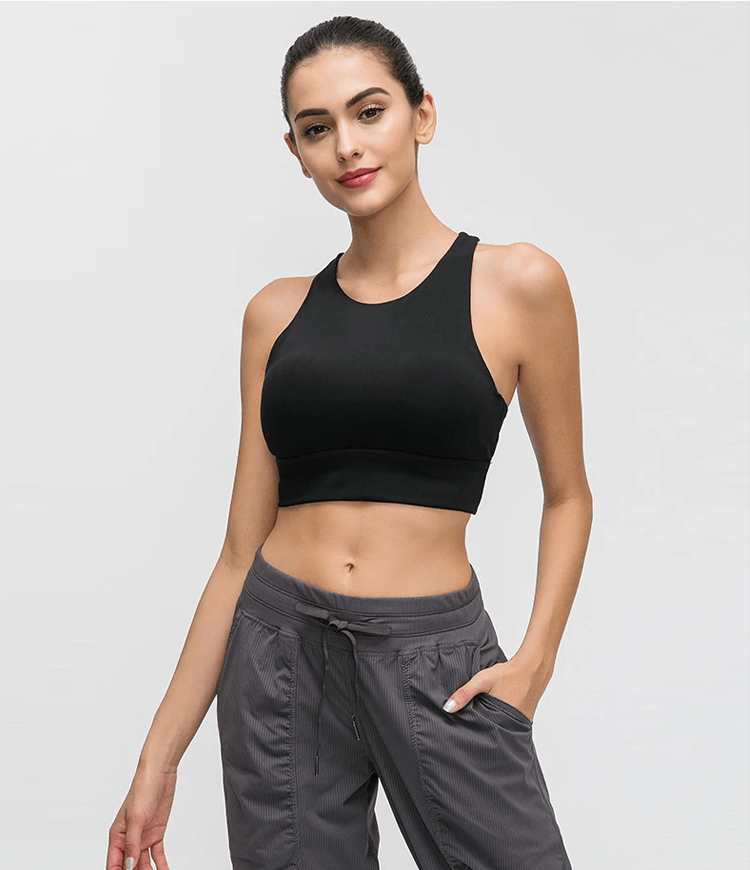 Bloom High Neck Longline Mesh Patchwork Racerback Medium Support Sports Bra