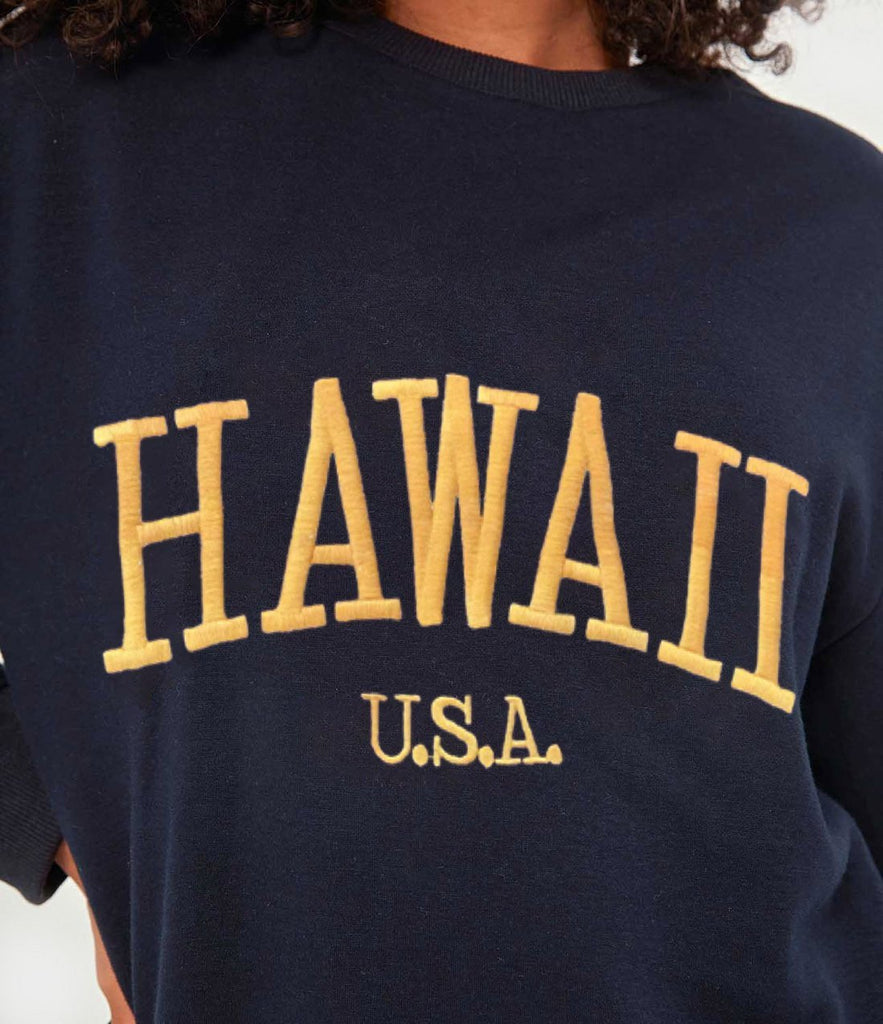 Location Print Fleece Lined Pullover Sweatshirt