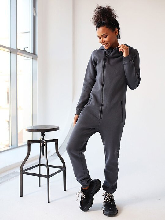 Long Sleeves Pockets Solid Color Hooded Jumpsuits
