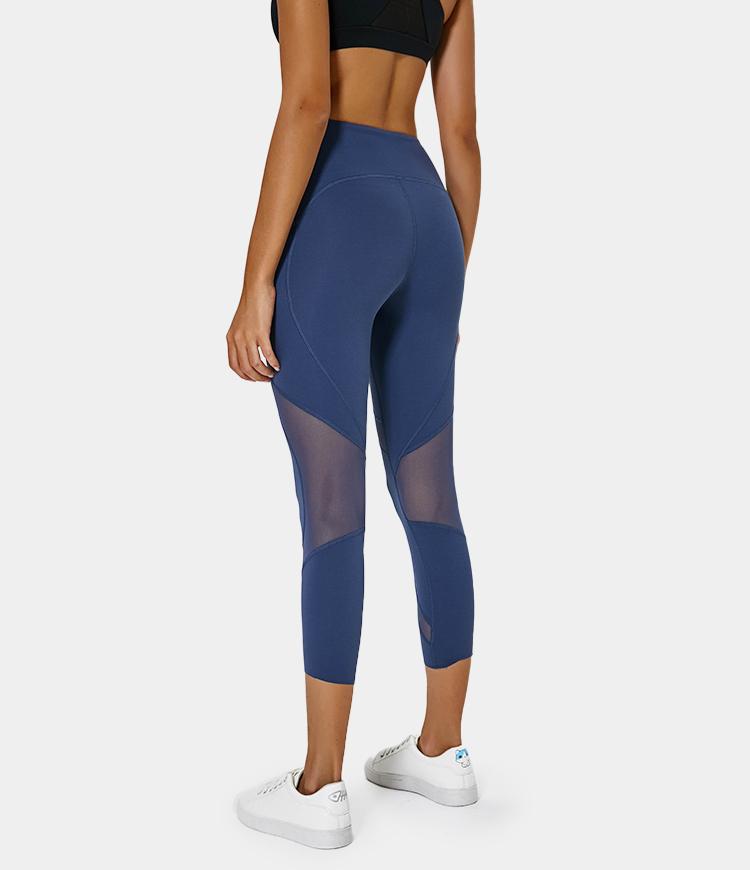 Bloom High Waisted Mesh Stripe Patchwork Side Pocket Capri Leggings