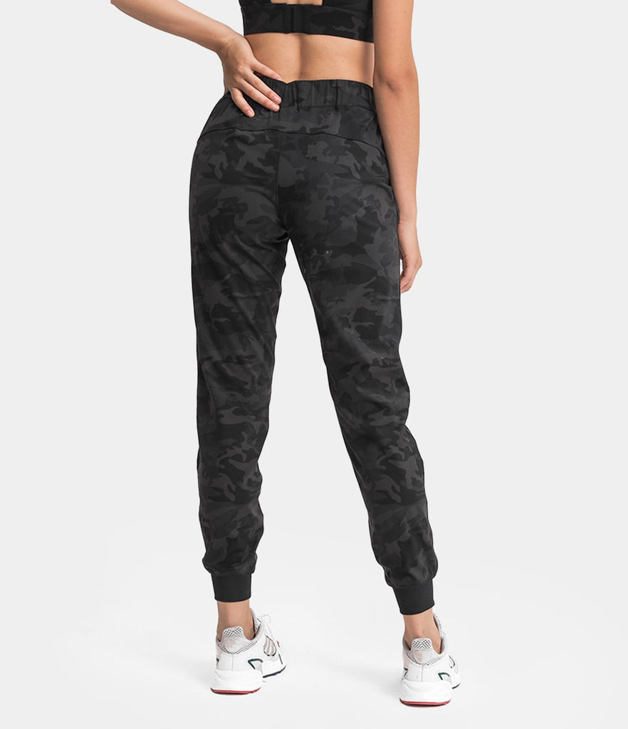 High Waisted Camo Drawstring Side Pocket Joggers