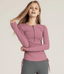 Side Shirred Zipper Fitted Long Sleeve Top