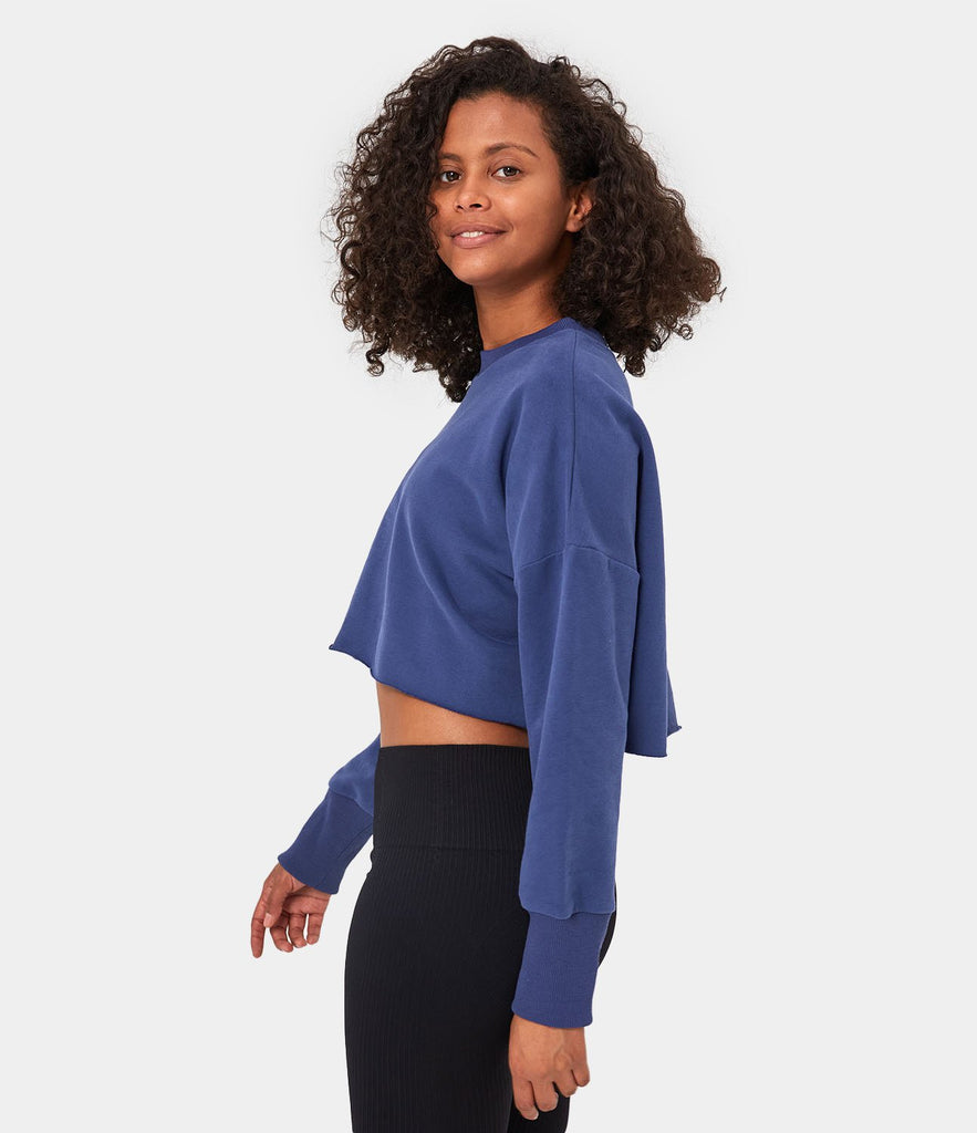 Solid Color Cropped Pullover Sweatshirt