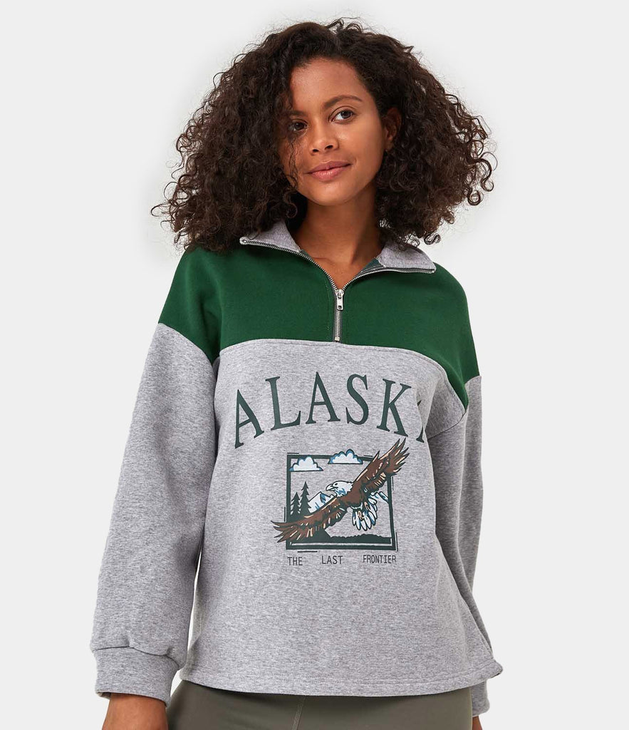 Half Zip Location Print Pullover Sweatshirt