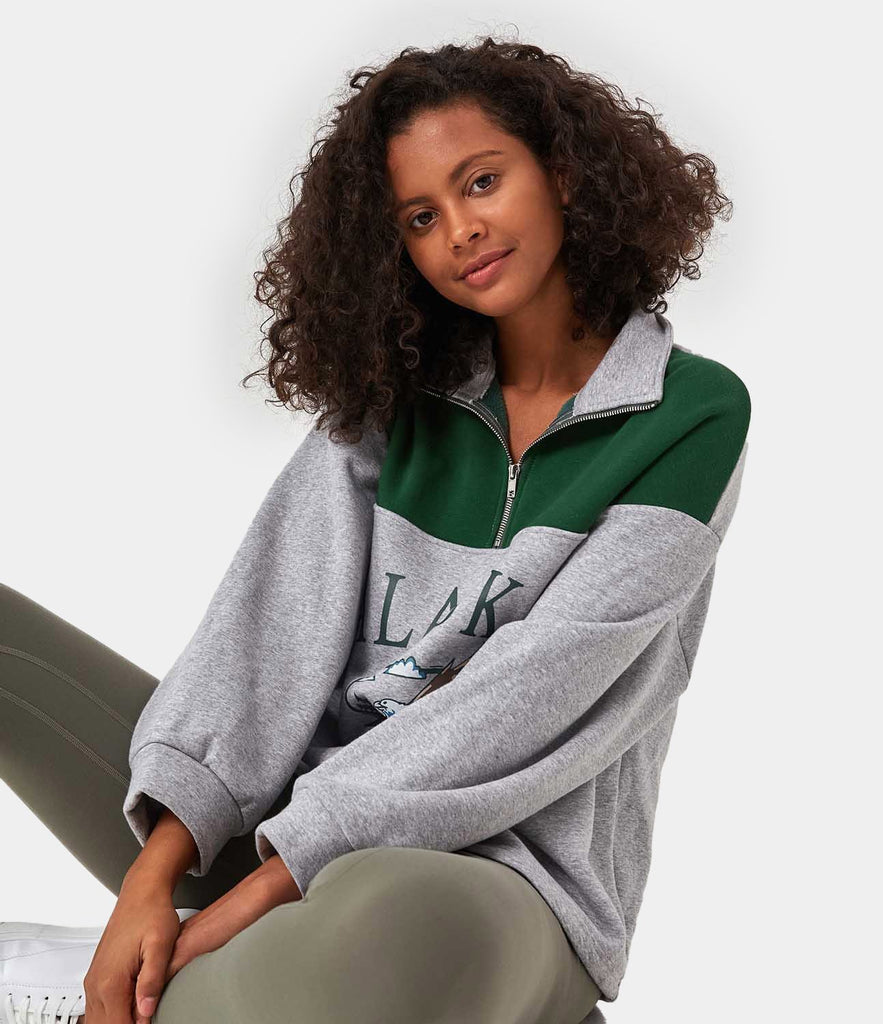 Half Zip Location Print Pullover Sweatshirt