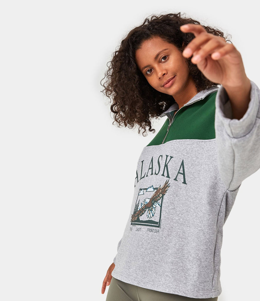 Half Zip Location Print Pullover Sweatshirt