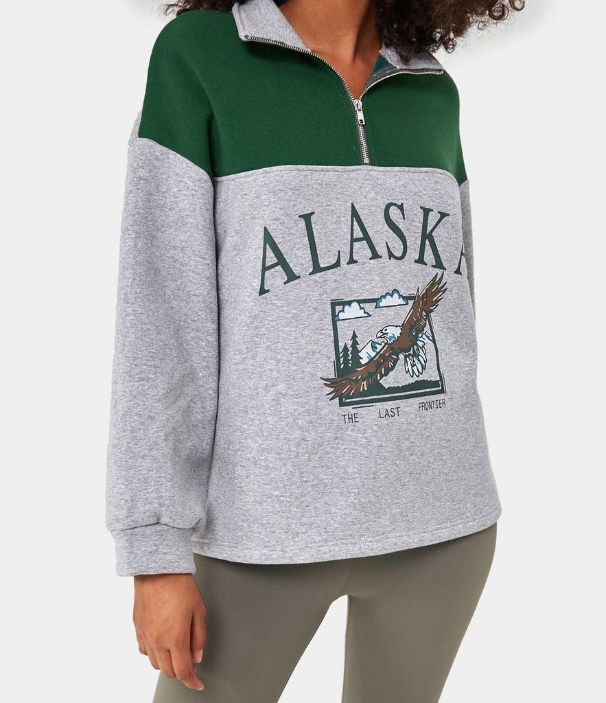 Half Zip Location Print Pullover Sweatshirt
