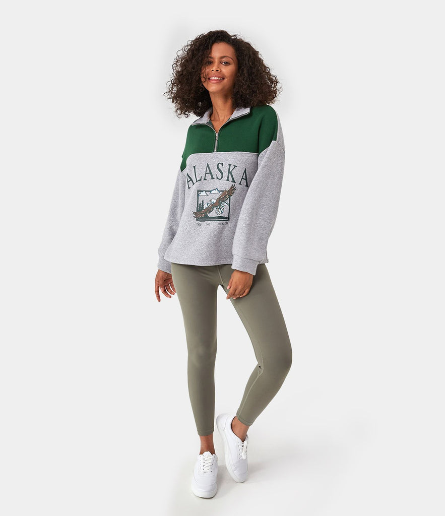 Half Zip Location Print Pullover Sweatshirt