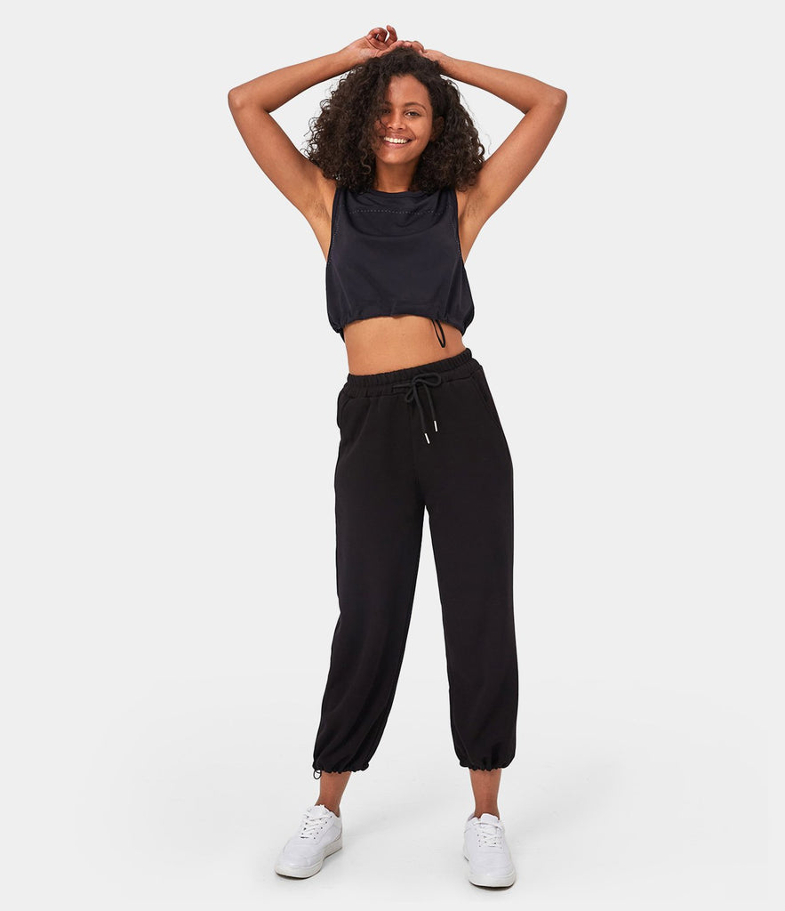 Drawstring Solid Color Capri Sweatpants