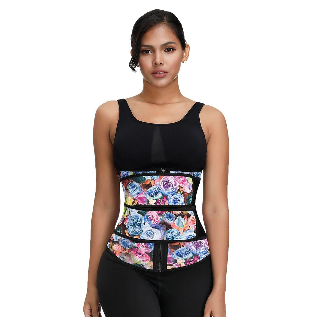 Rose Print Double Belts Waist Cincher 2.0 - Ayoshade